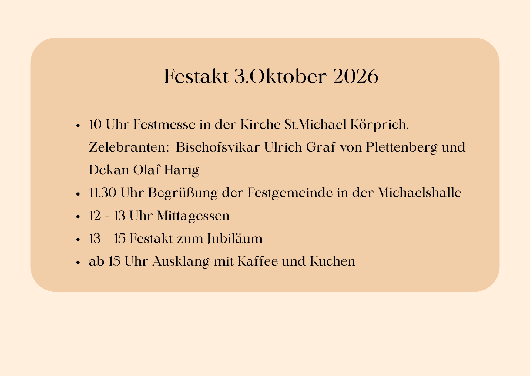 100 Jahre St. Michael Körprich Ablauf Festakt