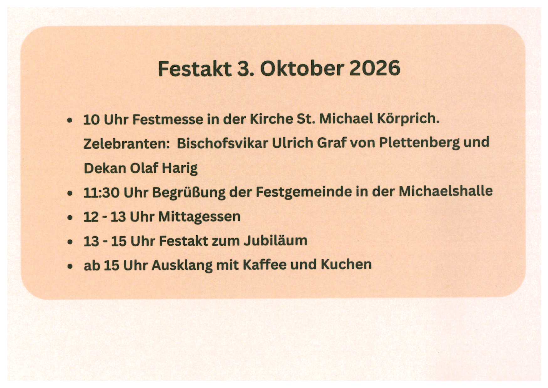 Festakt Kirchenjubiläum Körprich 3. Oktober